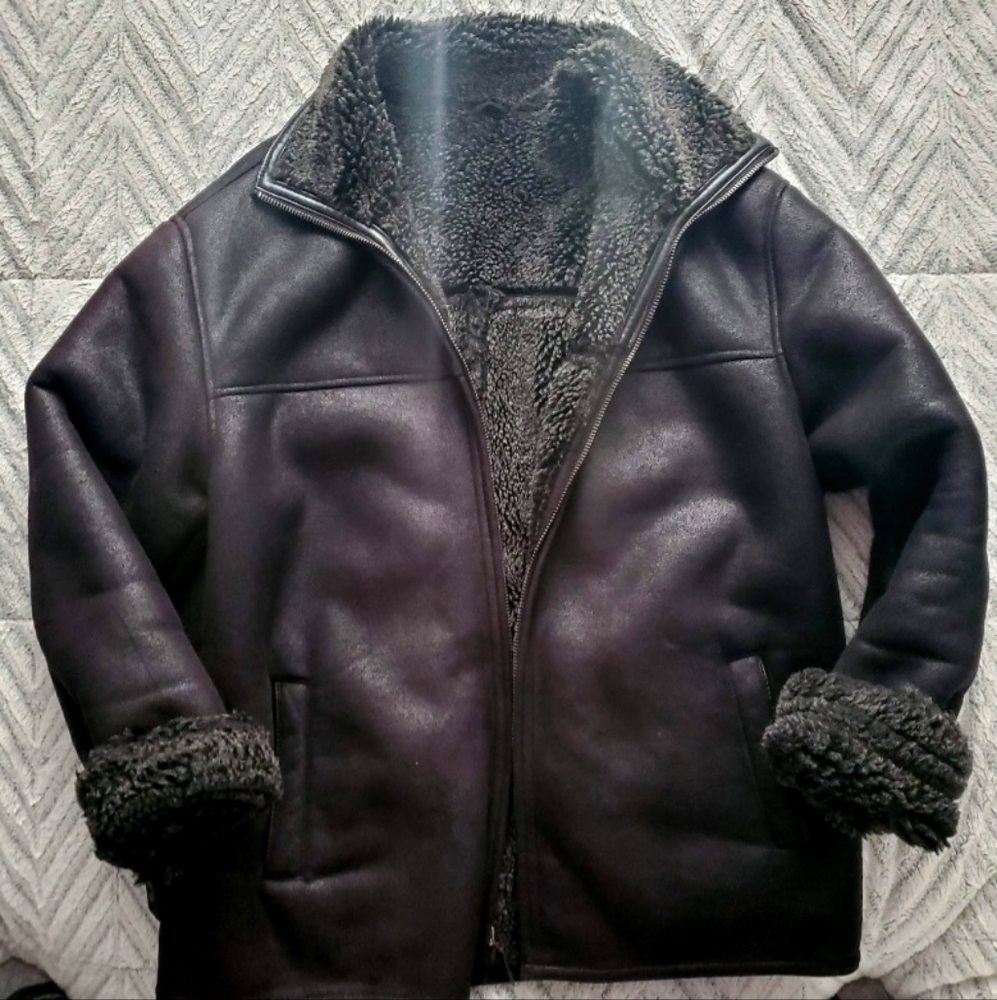 SERGIO BENINI SUEDE/LEATHER FUR LINED SHEARLING HEAVYWEIGHT COAT